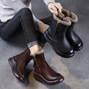 冬季 中筒靴子 厚底雪地靴女加绒加厚保暖东北棉鞋