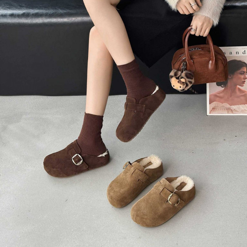 内增高加绒半拖鞋女秋冬厚底懒人一脚蹬毛毛拖鞋拖鞋其他拖鞋包