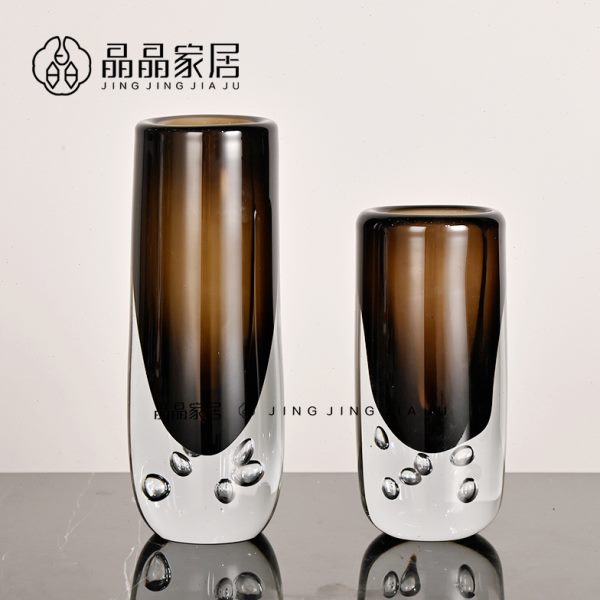 现代轻奢极简圆形琉璃加厚玻璃花瓶水培插花样板酒店玄关卧室摆件
