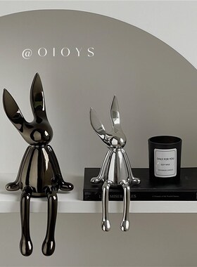 长耳兔子坐姿摆件电镀轻s奢高档软装高级感家居客厅玄关电视柜装