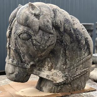 石雕仿古复古青石马头马首石马摆件做旧摆放庭院别墅饭店酒店装饰