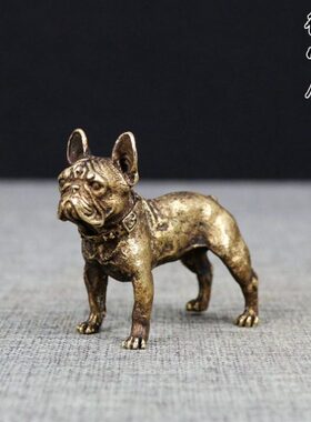 实心纯铜狗摆件沙皮犬小把件狗茶道铜艺铜宠仿古微雕小号