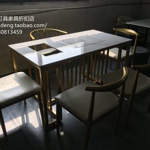 只卖厦门1.3米1.4米铁艺岩板茶桌 茶台泡茶桌金色一桌五椅