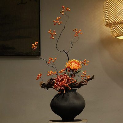 新中式禅意陶瓷花瓶摆件侘寂风复古做旧宋代美学民宿桌面玄关酒店