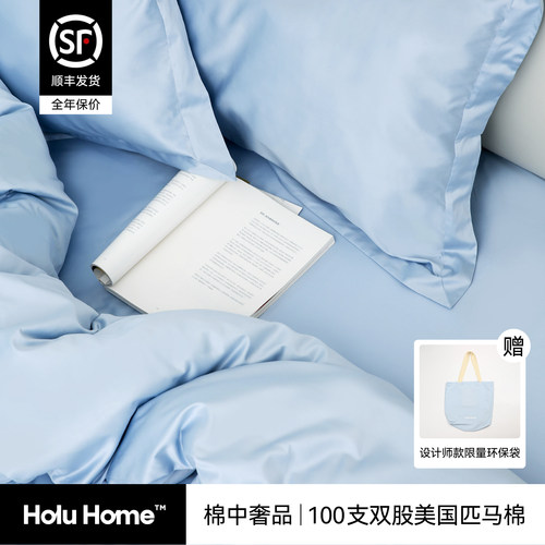 HoluHome 100支双股匹马棉四件套全棉纯棉四季款高档床笠床单被套