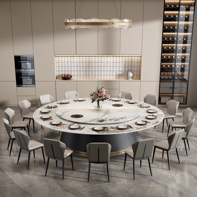 定制酒店电动餐桌大圆桌s会所餐桌轻奢岩板饭店包厢18人火锅桌子