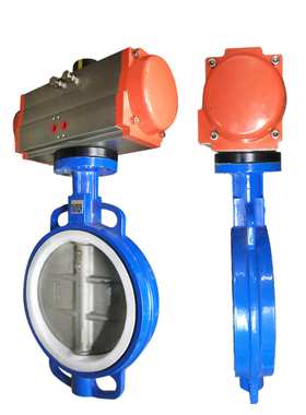 气动蝶阀气动四氟蝶阀304不锈钢板四氟密封对夹ATJD671F-16 40-30