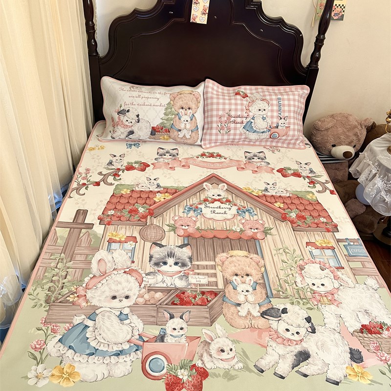 梨梦 可爱lolita冰丝凉席三件凉感少女心夏季单人学生宿舍床笠款