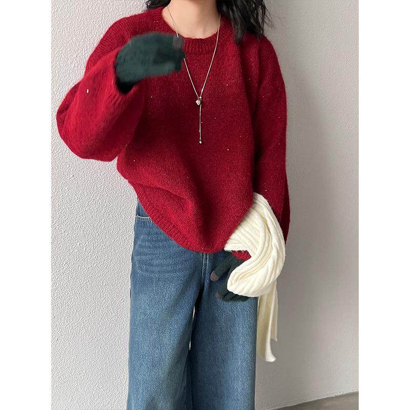 江左 新年发财红 奶fufu亮片慵懒风毛衣女冬季宽松套头上衣 8026,女装/女士精品,毛针织衫,淘宝优惠券,粉丝福利购,淘宝优惠卷