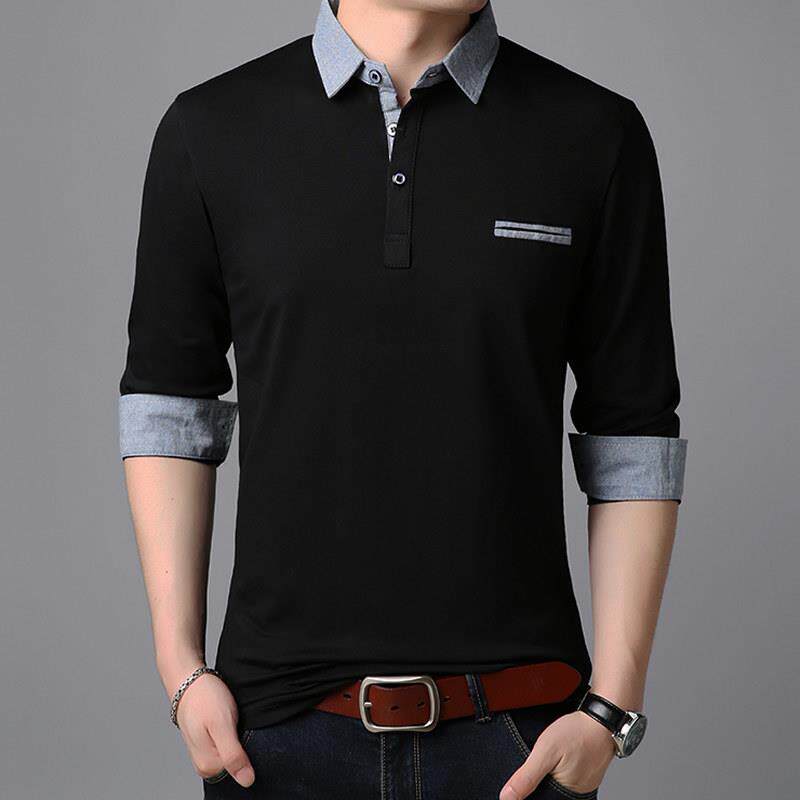 春秋男装上衣潮流秋衣有翻领衬衣长袖t恤休闲纯棉肥佬polo衫外穿