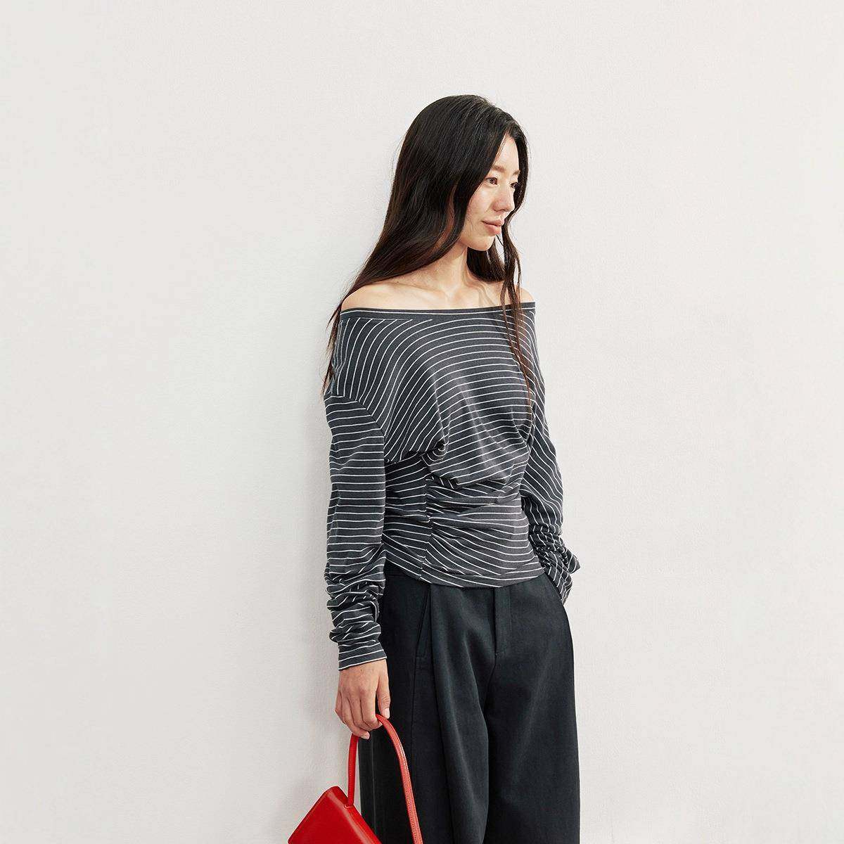 爱与南希十三行2025秋韩系捏褶设计纯色圆领修身打底长袖T恤,女装/女士精品,蕾丝衫/雪纺衫,淘宝优惠券,粉丝福利购,淘宝优惠卷