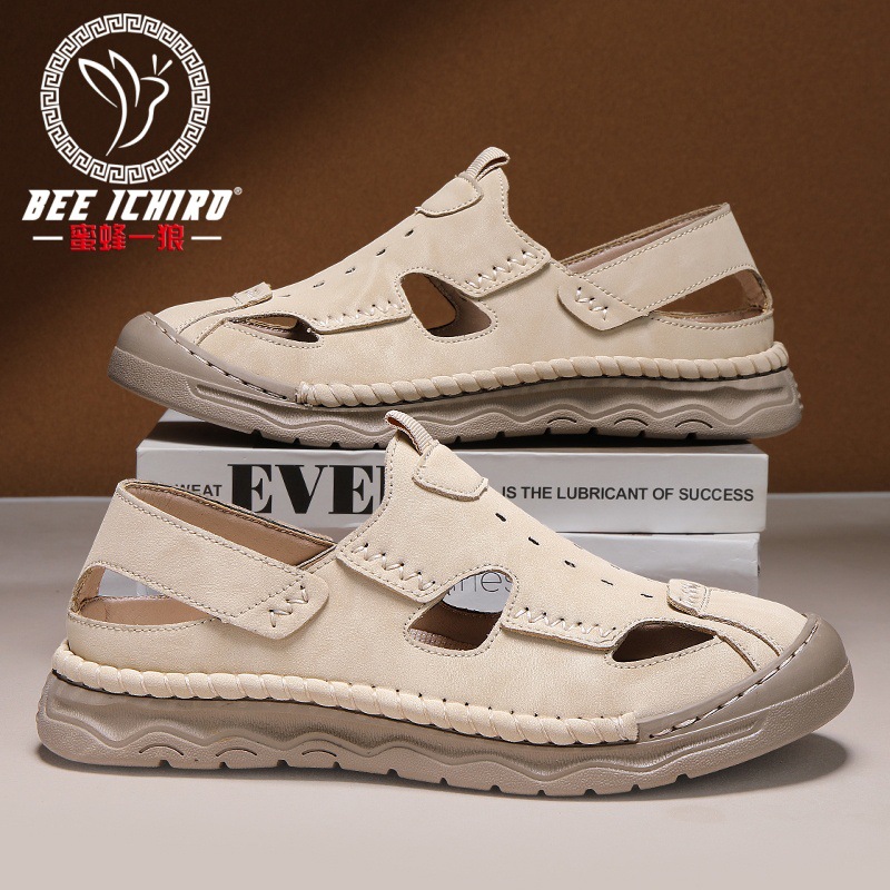 蜜蜂一狼旗舰店高端镂空男鞋软皮