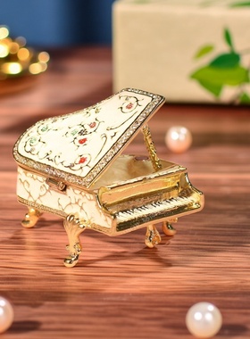 金属轻奢七宝烧手工艺品创意家居桌面装饰镶钻钢琴珐琅彩摆件礼品
