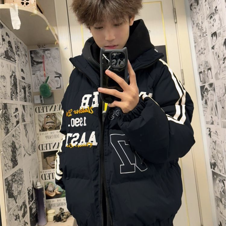 高街立领棉服字母加厚面包外套