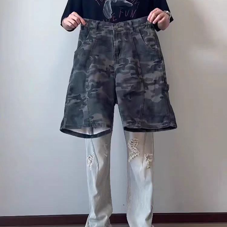 复古美式迷彩工装短裤男夏季