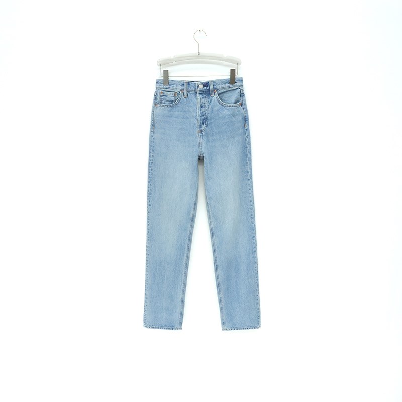 加拿大DEN1M F0RUM 女款 蓝色洗水E高腰JONI宽松直筒牛仔裤 4816