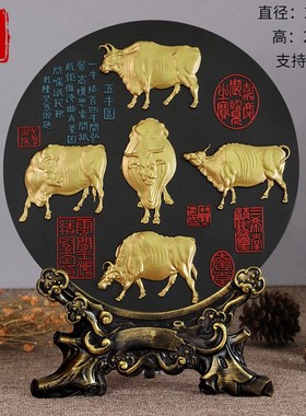 五牛图摆件办公室桌面p装饰品赏盘装饰盘子客厅玄关柜博古架工艺