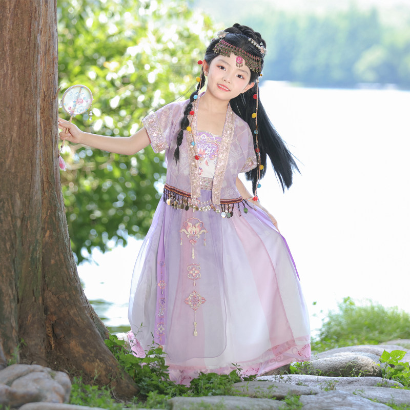 女童汉服夏季紫萱同款儿童异域风服装小女孩民族风儿童连衣裙套装
