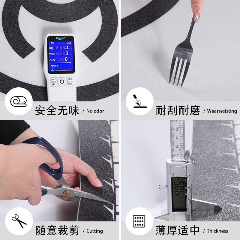 蓝色格子2024新款厨房地垫pvc防滑防油防水整铺可擦免洗地毯