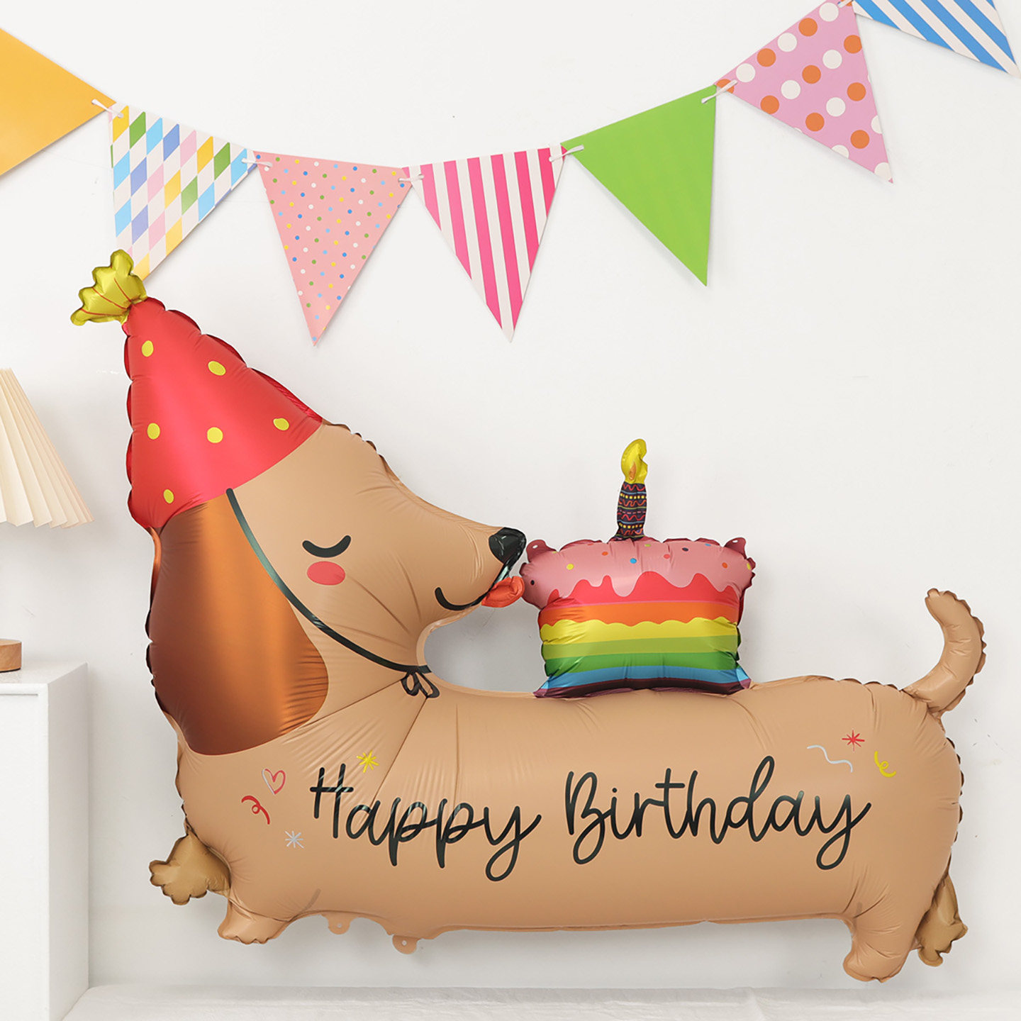 韩系ins新款哑光生日帽腊肠狗铝膜气球儿童生日派对装饰布置汽球