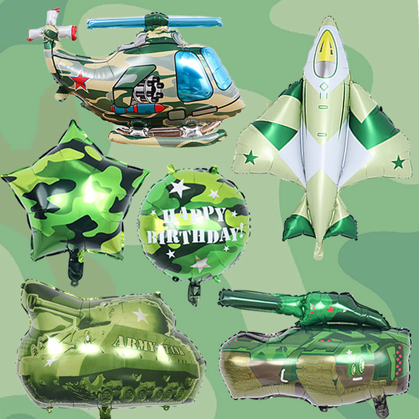 军事主题儿童迷彩战斗机坦克飞机气球男孩生日派对装饰场景布置