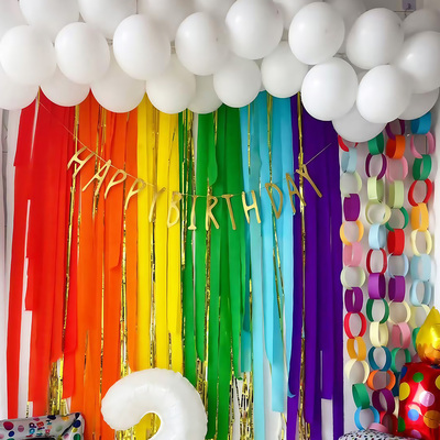 多巴胺彩色皱纹纸流苏彩带户外秋游生日背景墙布置装饰幼儿园手工