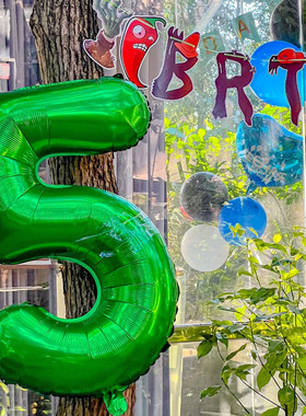 32寸绿色数字铝膜气球户外野餐拍照道具宝宝生日派对装饰布置气球