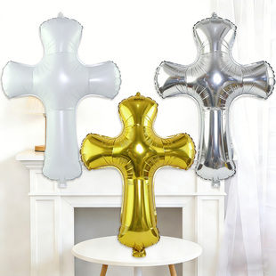 复活节洗礼金银白色十字架铝膜气球宝宝生日派对活动装饰布置道具