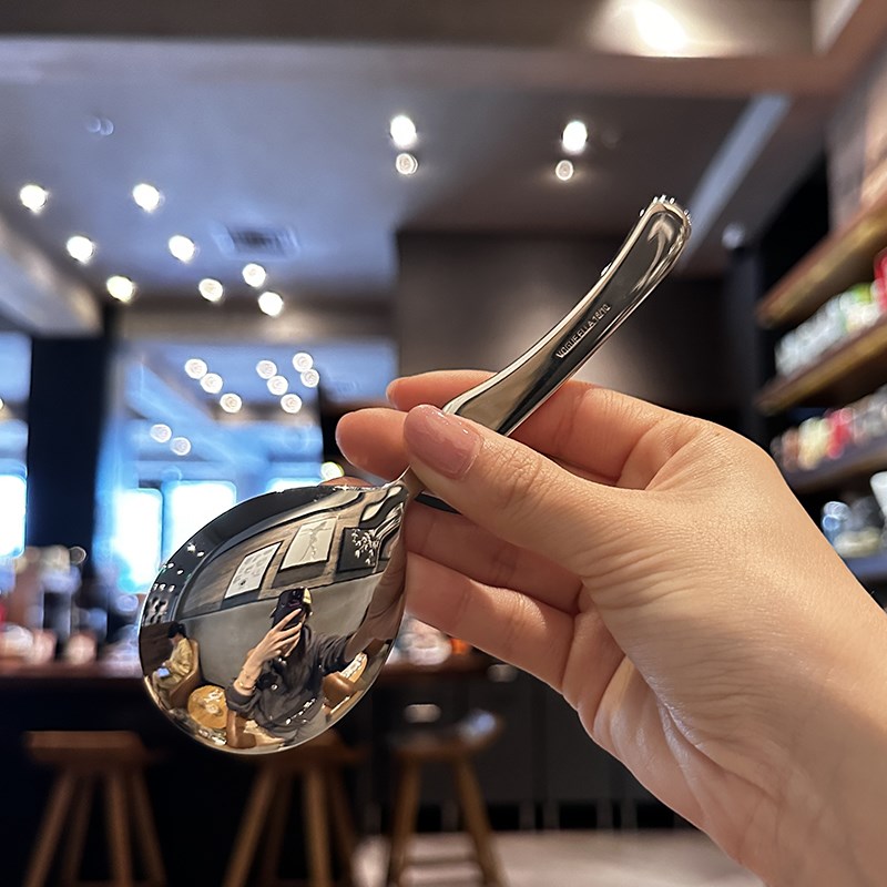 歪把子大头勺!干饭勺定制勺子 18-10不锈钢喝汤勺吃饭勺歪柄圆勺