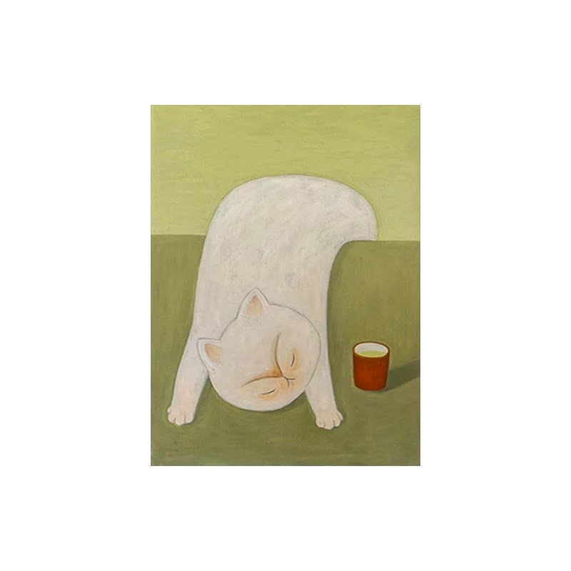 北欧治愈系猫咪动物装饰画客厅玄关过道极简小众挂画高级感油画图片