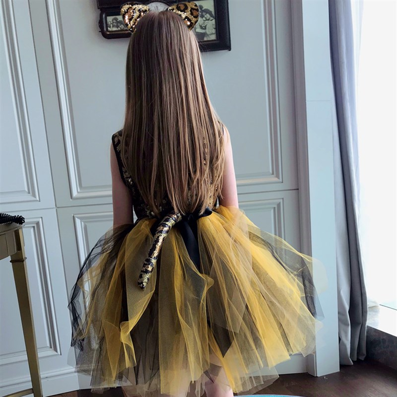 儿童演出服女童花豹舞台表演蓬蓬连衣裙万圣节游园服装影楼拍照