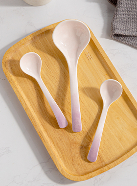 釉下彩紫色陶瓷大汤勺家用盛汤大号长柄喝汤勺耐高温高颜值勺子