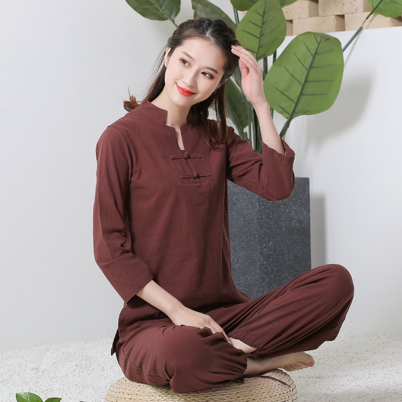 佛系纯棉禅修服女中国风禅意瑜伽服禅服男套装居士打坐衣服两件套