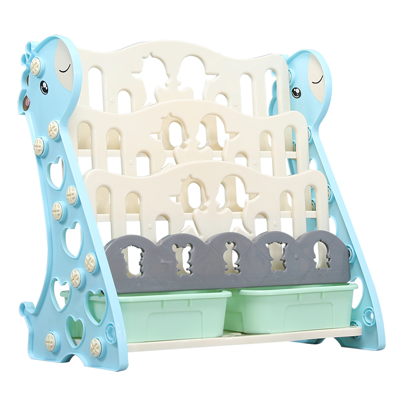 儿童书架简易家用落地宝宝玩具收纳架幼儿园塑料卡通绘本架三四层