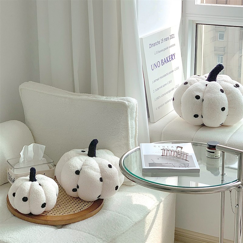 北欧复古软萌圆形小南瓜抱枕沙发客厅立体腰靠办公室卧室波点靠枕