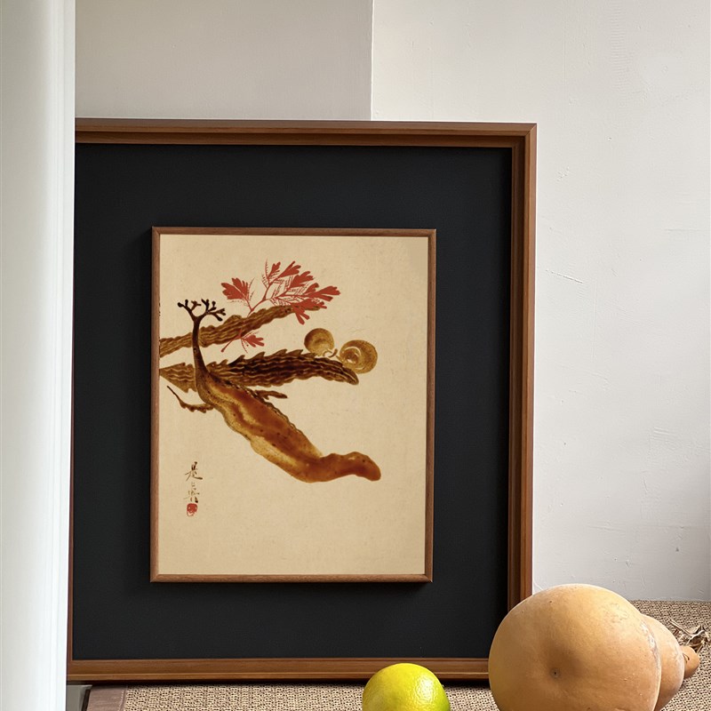 柴田是真日式新中式画中画民俗风景茶室书房餐厅实木框国风装饰画图片