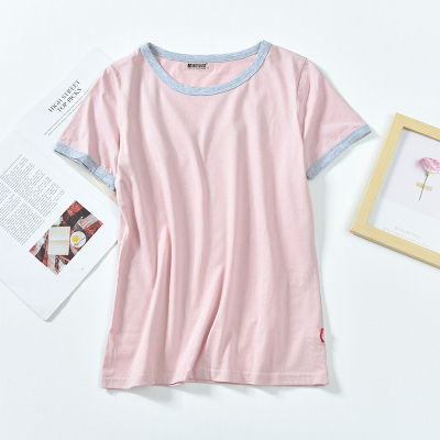 纯棉睡衣单件短袖单上衣女纯棉家居服圆领套头宽松夏季针织棉居家