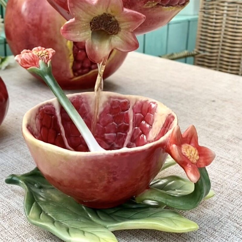 火红石榴陶瓷花瓶茶壶茶杯水果盘饼干罐调味罐糖罐沙拉碗密封罐