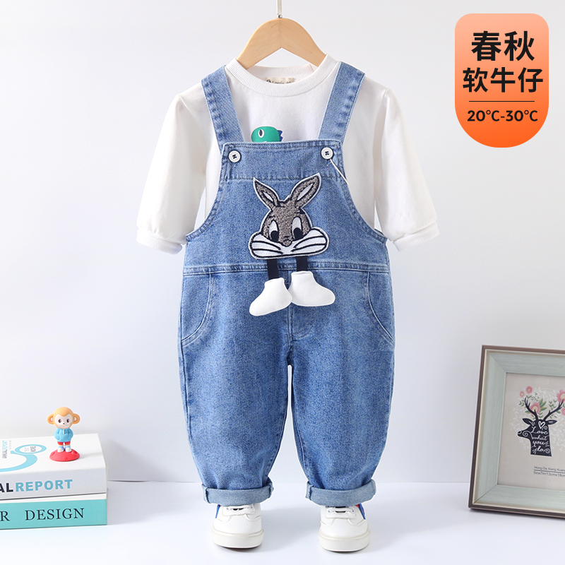 宝宝牛仔背带裤新款洋气一岁男童软牛仔裤儿童女小童婴儿裤子春秋
