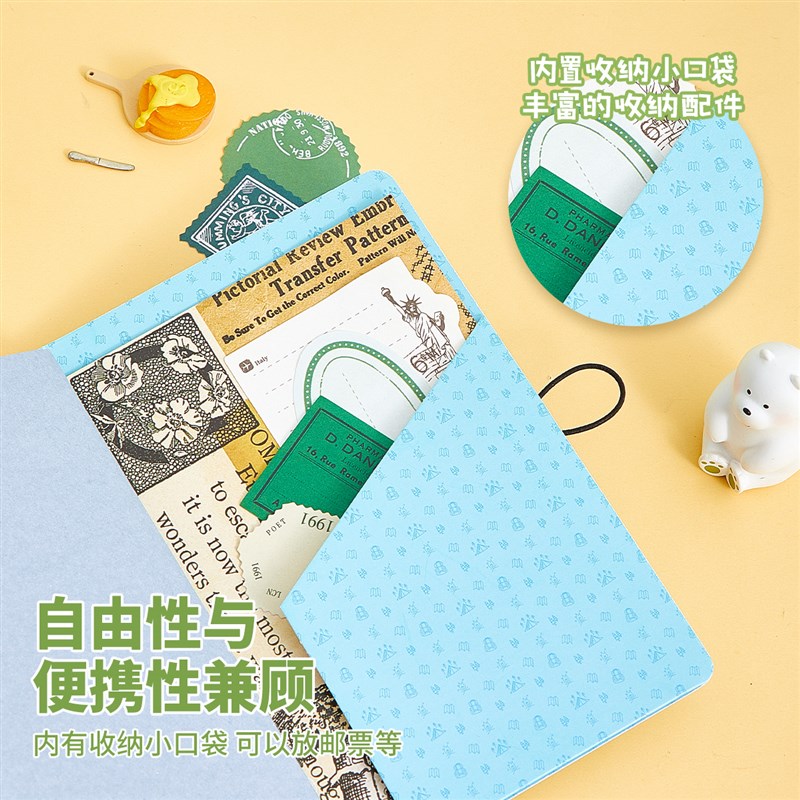 莱恩纸品旅行手帐本TN手账本B6三合一绑扣记事本多功能内芯笔记本