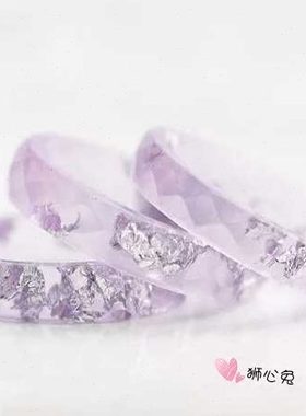 狮心兔 手工制作 淡紫色熏衣草银箔片 菱角面切面刻面戒指 女戒指