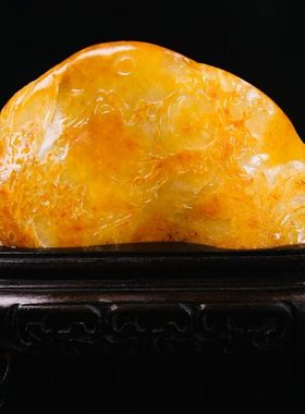 老挝田黄石富春山居图摆件浮雕山水家居装饰玄关摆设手工工艺品