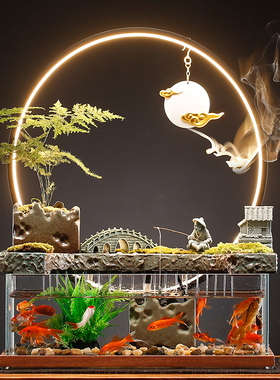 流水摆件招财鱼缸循环水生财客厅中式玄关办公室桌面乔迁开业礼品