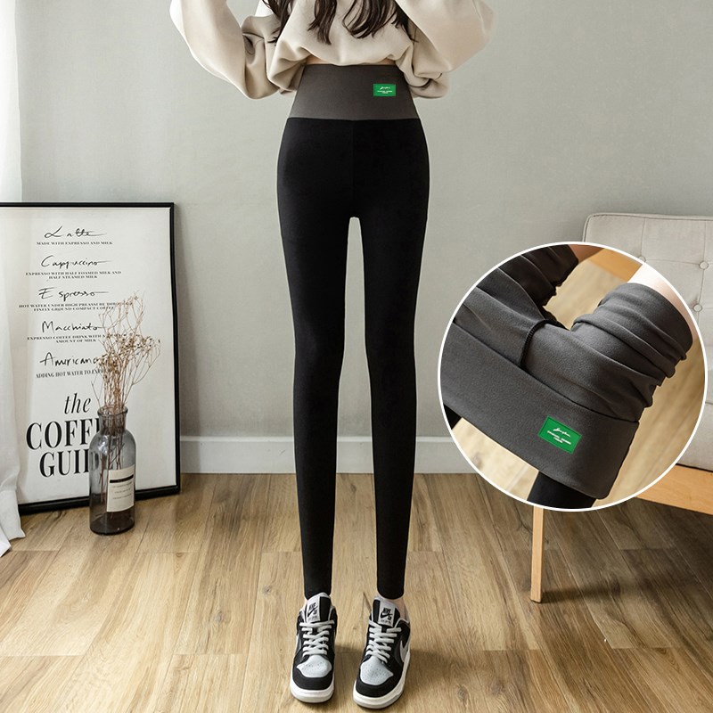 大码高腰收腹薄绒打底裤女春秋磨毛瘦腿200斤胖mm黑灰色显瘦长裤