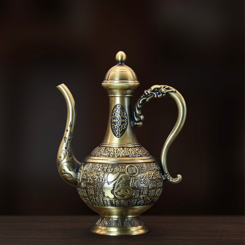 黄铜御用百福酒壶铜酒壶创意铜器工艺品礼品摆件装饰品白酒酒具
