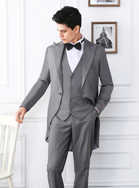 灰色燕尾服男西装礼服套装商务正装男士定制西服演出主持指挥春夏