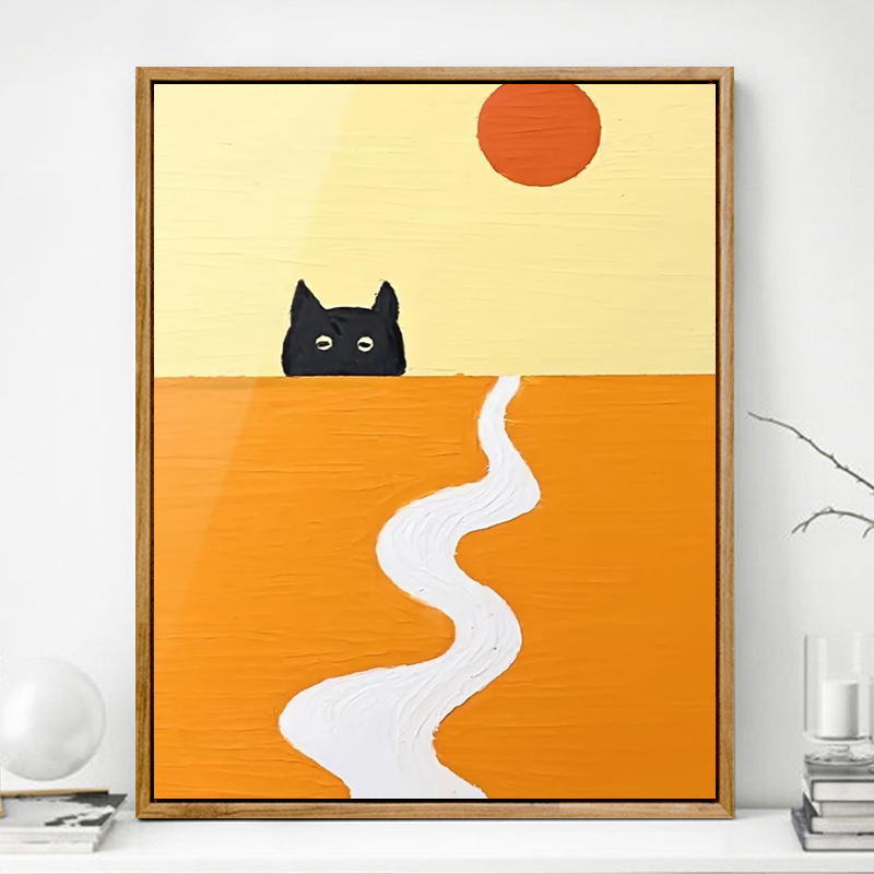 卡通猫咪diy数字油画儿童手工手绘油彩画丙烯填充治愈减压装饰画图片