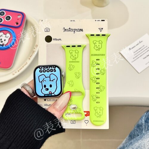 原田治狗狗荧光绿适用iwatchs11/10苹果手表表带硅胶Applewatchs9
