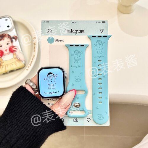 简约小女孩适用iwatchs11/10苹果手表表带SE硅胶Applewatchs9/8/7