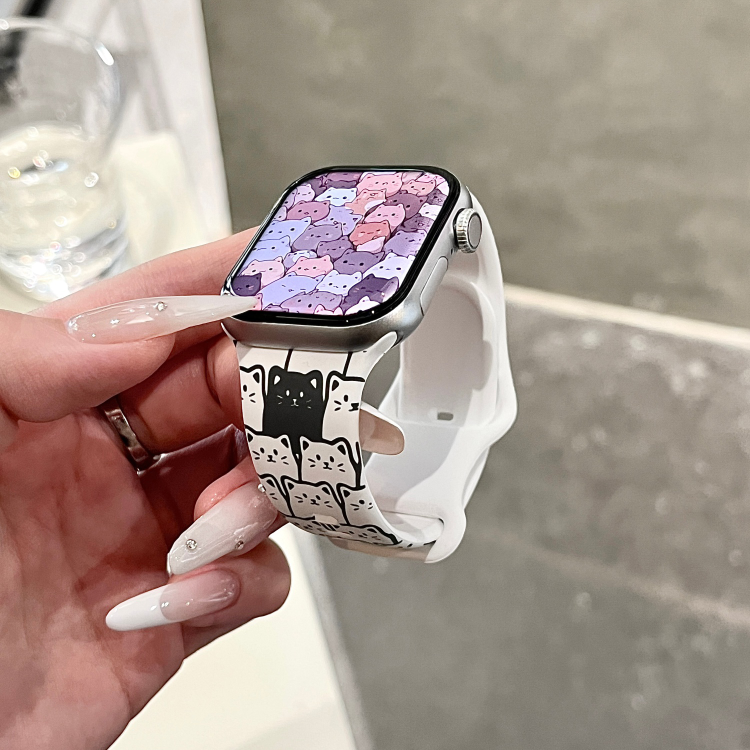 叠叠乐猫咪适用苹果手表表带iwatchS11/10/9硅胶Apple白2ultra/SE